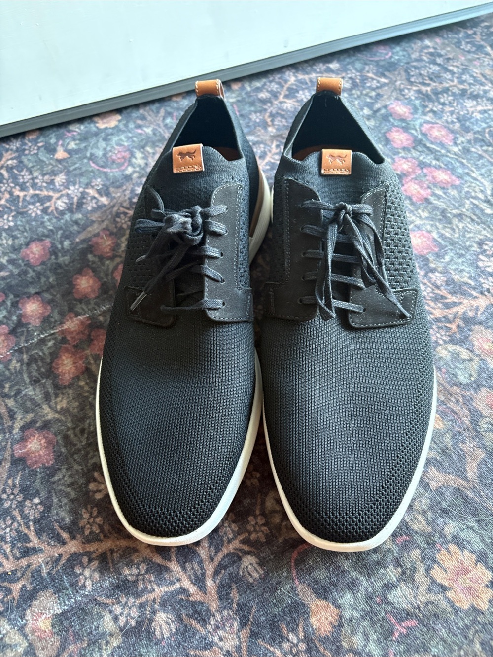 Men's Black Knit Derby Shoes with Contrast White Sole
